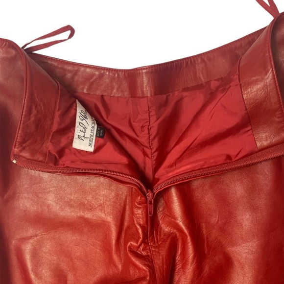 Vintage 80s Michael Hoban Red Leather Straight Pull-On Pants Size 4 High Rise - Picture 7 of 12